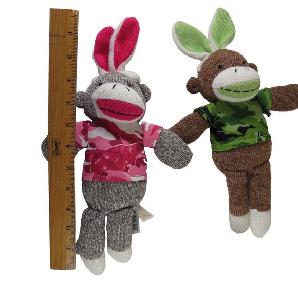DanDee Sock Monkey Plush Camo Bunny Ears Green and Pink 10" Lot Easter Toys - Picture 2 of 16